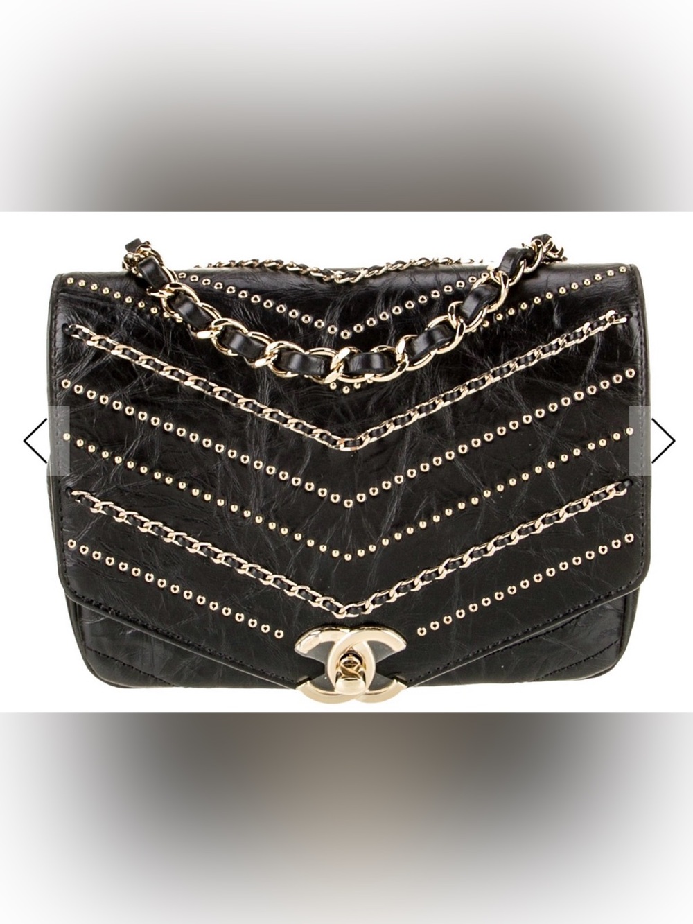 CHANEL NWT Mini Flap Studded Chevron WOC Rare Duma